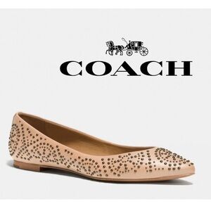 Coach Rory Studded Pointy Toe Flats Peach Bisque Leather Size 7.5